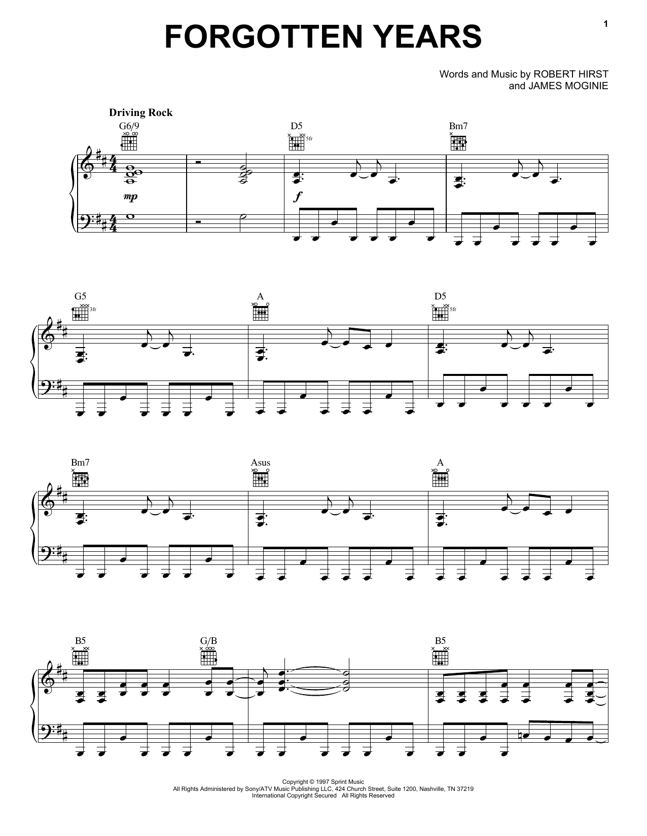 Midnight Oil Forgotten Years sheet music notes and chords arranged for Piano, Vocal & Guitar Chords (Right-Hand Melody)