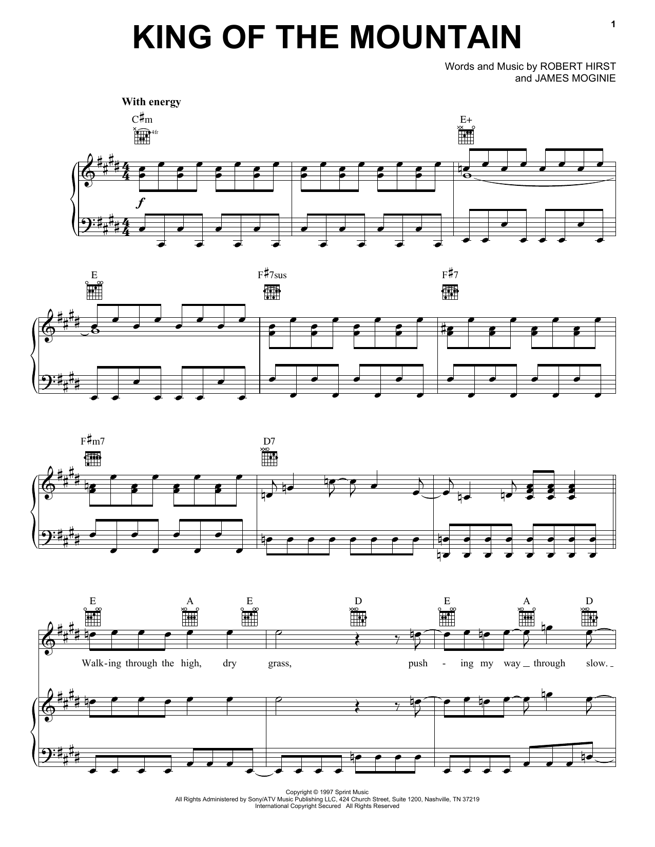 Midnight Oil King Of The Mountain sheet music notes and chords arranged for Piano, Vocal & Guitar Chords (Right-Hand Melody)
