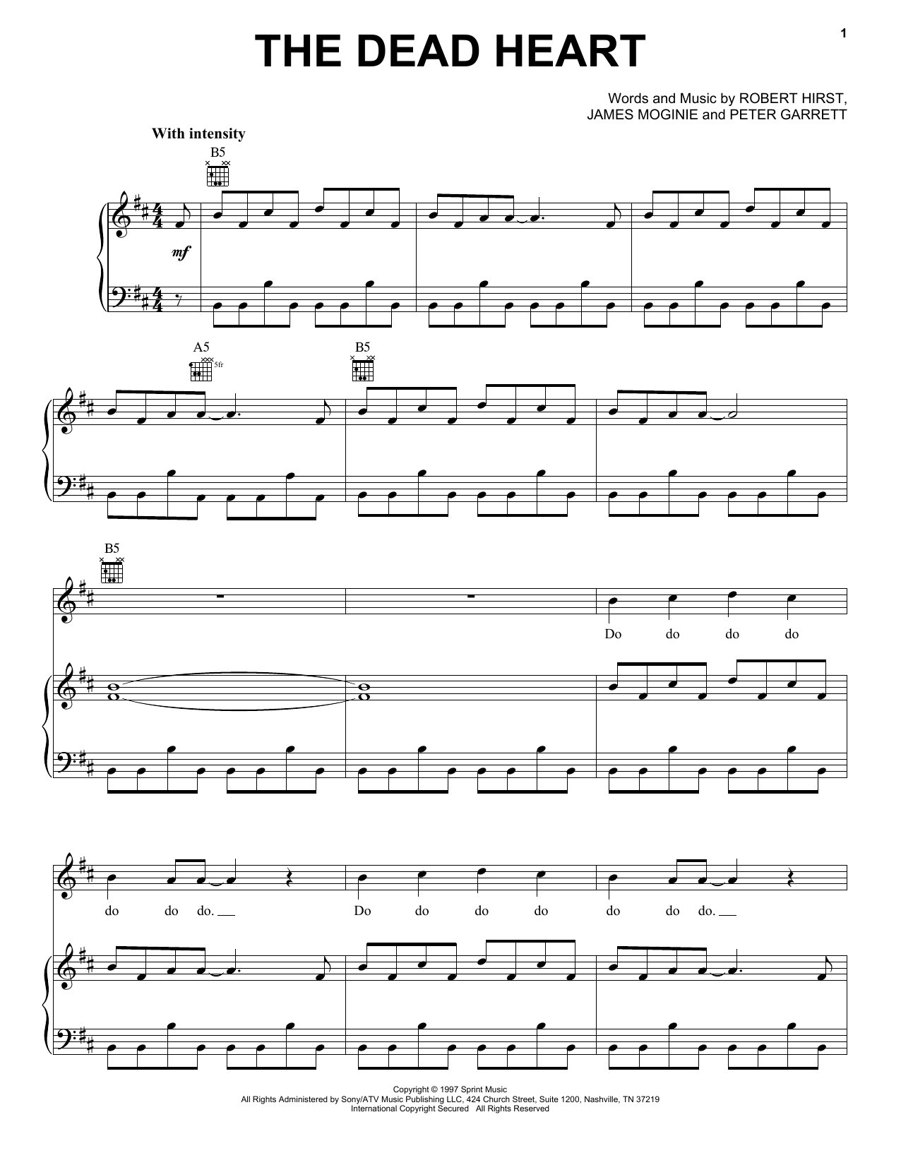 Midnight Oil The Dead Heart sheet music notes and chords arranged for Piano, Vocal & Guitar Chords (Right-Hand Melody)