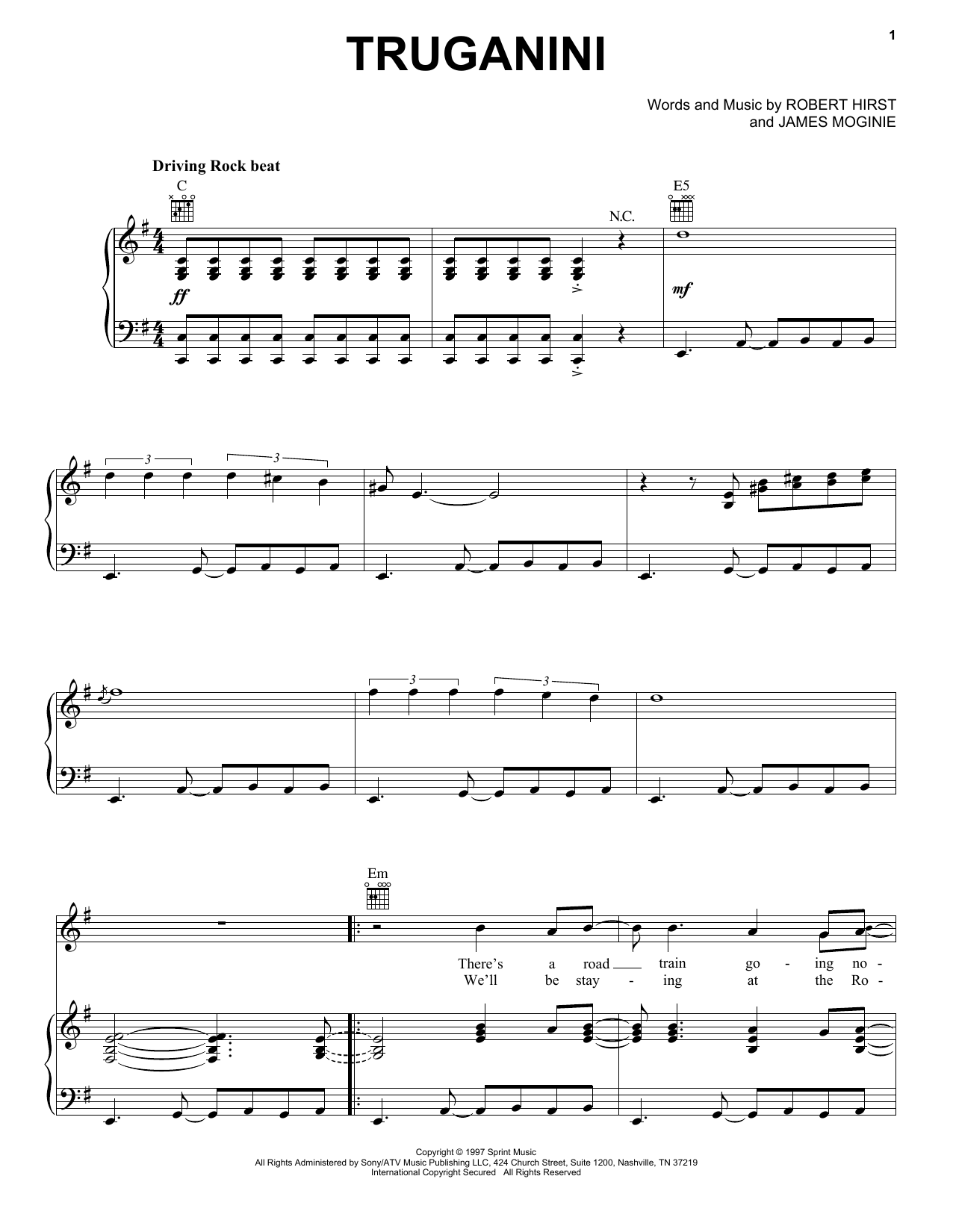 Midnight Oil Truganini sheet music notes and chords arranged for Piano, Vocal & Guitar Chords (Right-Hand Melody)