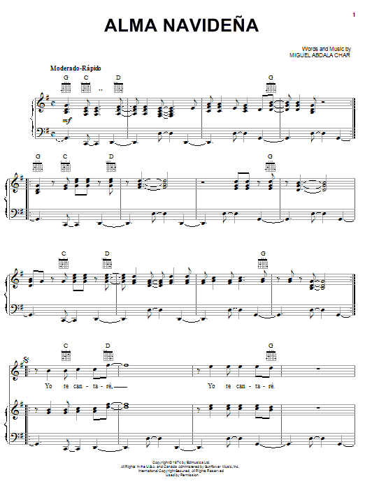 Miguel Abdala Char Alma Navidena sheet music notes and chords arranged for Piano, Vocal & Guitar Chords (Right-Hand Melody)
