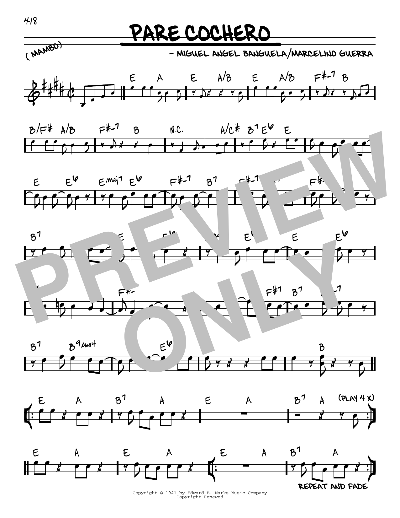 Miguel Angel Banguela Pare Cochero sheet music notes and chords arranged for Real Book – Melody & Chords