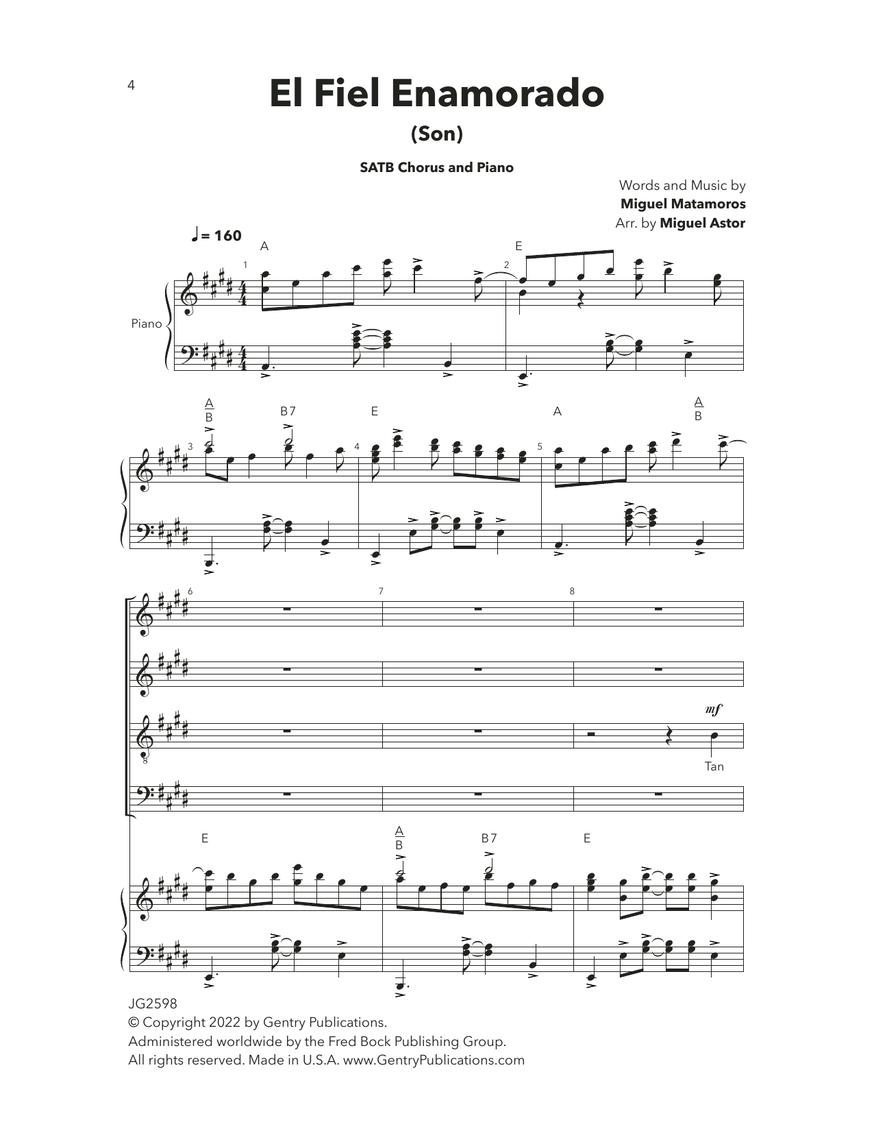 Miguel Astor El Fiel Enamorado (The Faithful Lover) sheet music notes and chords arranged for Choir