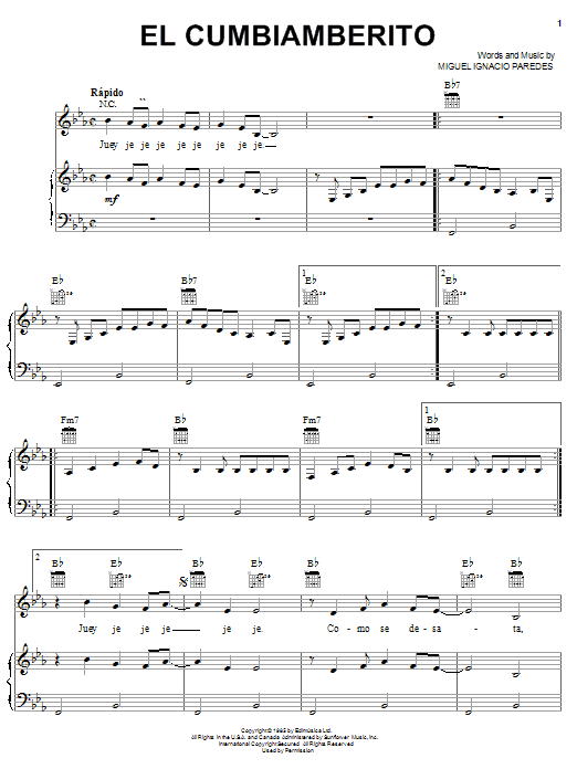Miguel Ignacio Paredes El Cumbiamberito sheet music notes and chords arranged for Piano, Vocal & Guitar Chords (Right-Hand Melody)