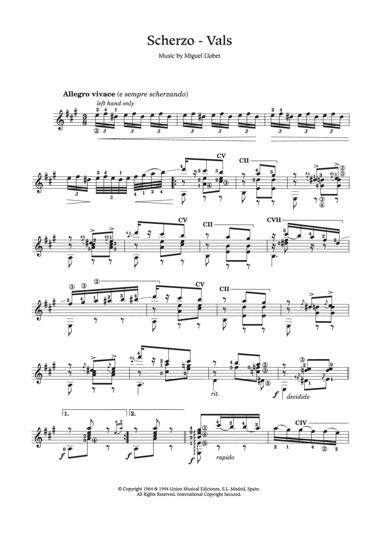 Miguel Llobet Scherzo-Vals sheet music notes and chords arranged for Easy Guitar