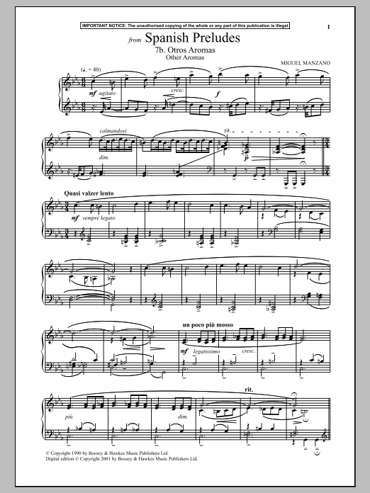 Miguel Manzano Spanish Preludes, 7b. Otros Aromas (Other Aromas) sheet music notes and chords arranged for Piano Solo