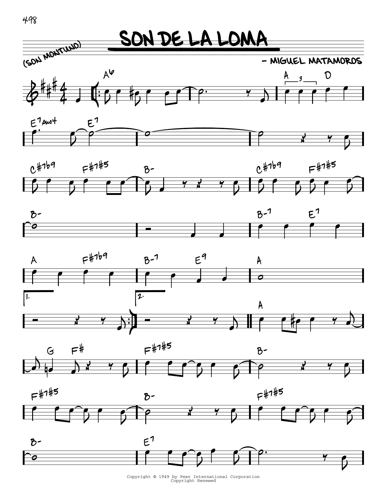 Miguel Matamoros Son De La Loma sheet music notes and chords arranged for Real Book – Melody & Chords