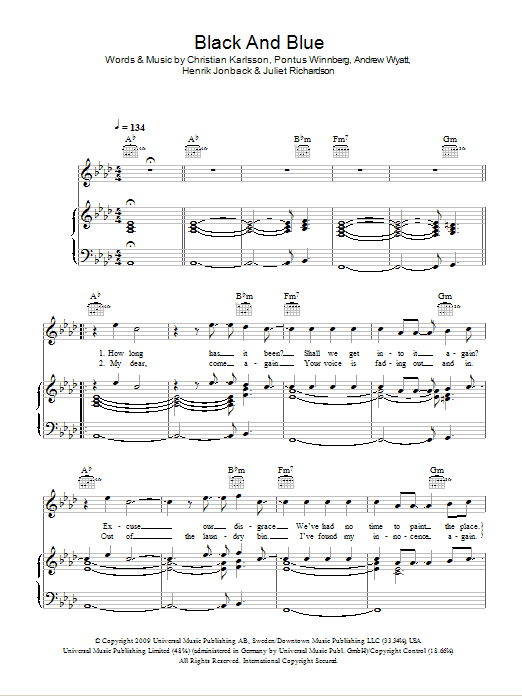 Miike Snow Black & Blue sheet music notes and chords arranged for Piano, Vocal & Guitar Chords