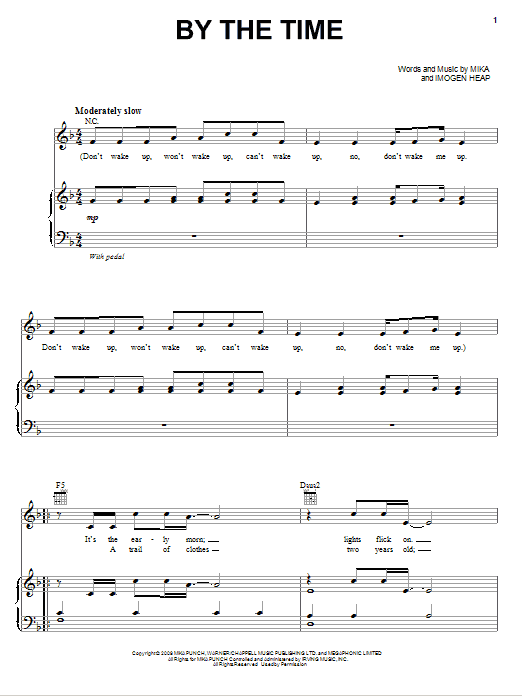 Mika By The Time sheet music notes and chords arranged for Piano, Vocal & Guitar Chords (Right-Hand Melody)