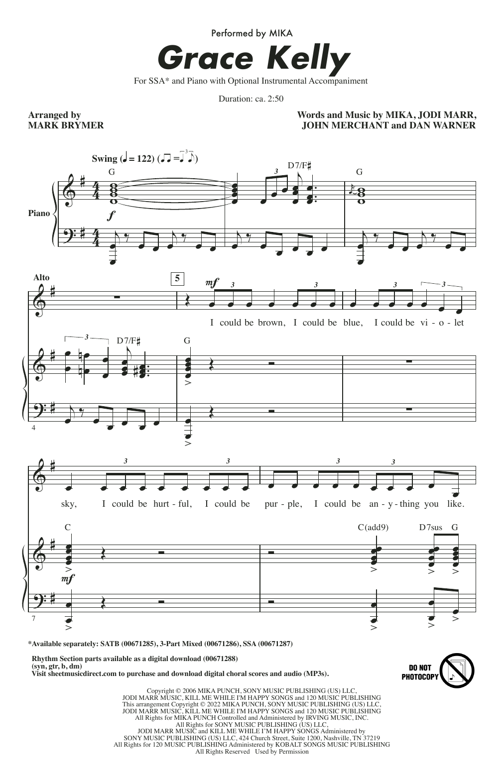 Mika Grace Kelly (arr. Mark Brymer) sheet music notes and chords arranged for SATB Choir