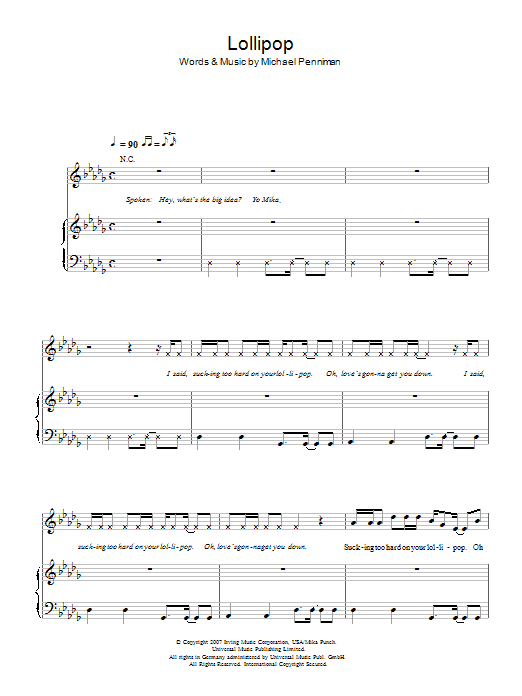 Mika Lollipop sheet music notes and chords arranged for Piano, Vocal & Guitar Chords (Right-Hand Melody)