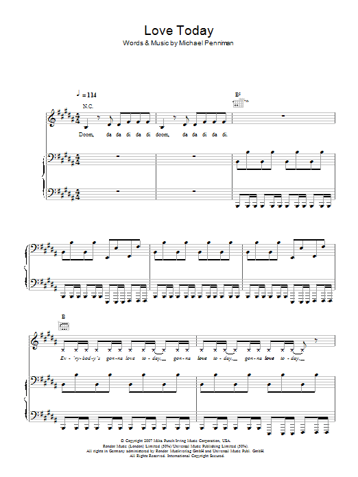 Mika Love Today sheet music notes and chords arranged for Piano, Vocal & Guitar Chords (Right-Hand Melody)