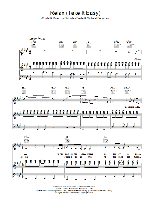 Mika Relax (Take It Easy) sheet music notes and chords arranged for Piano, Vocal & Guitar Chords