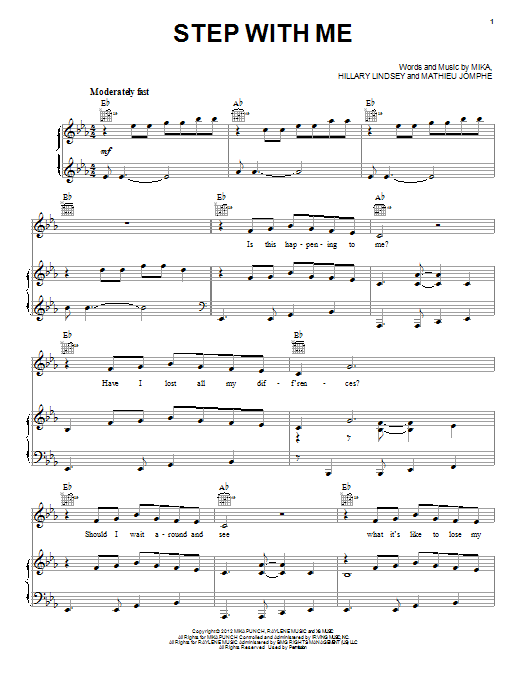 Mika Step With Me sheet music notes and chords arranged for Piano, Vocal & Guitar Chords (Right-Hand Melody)