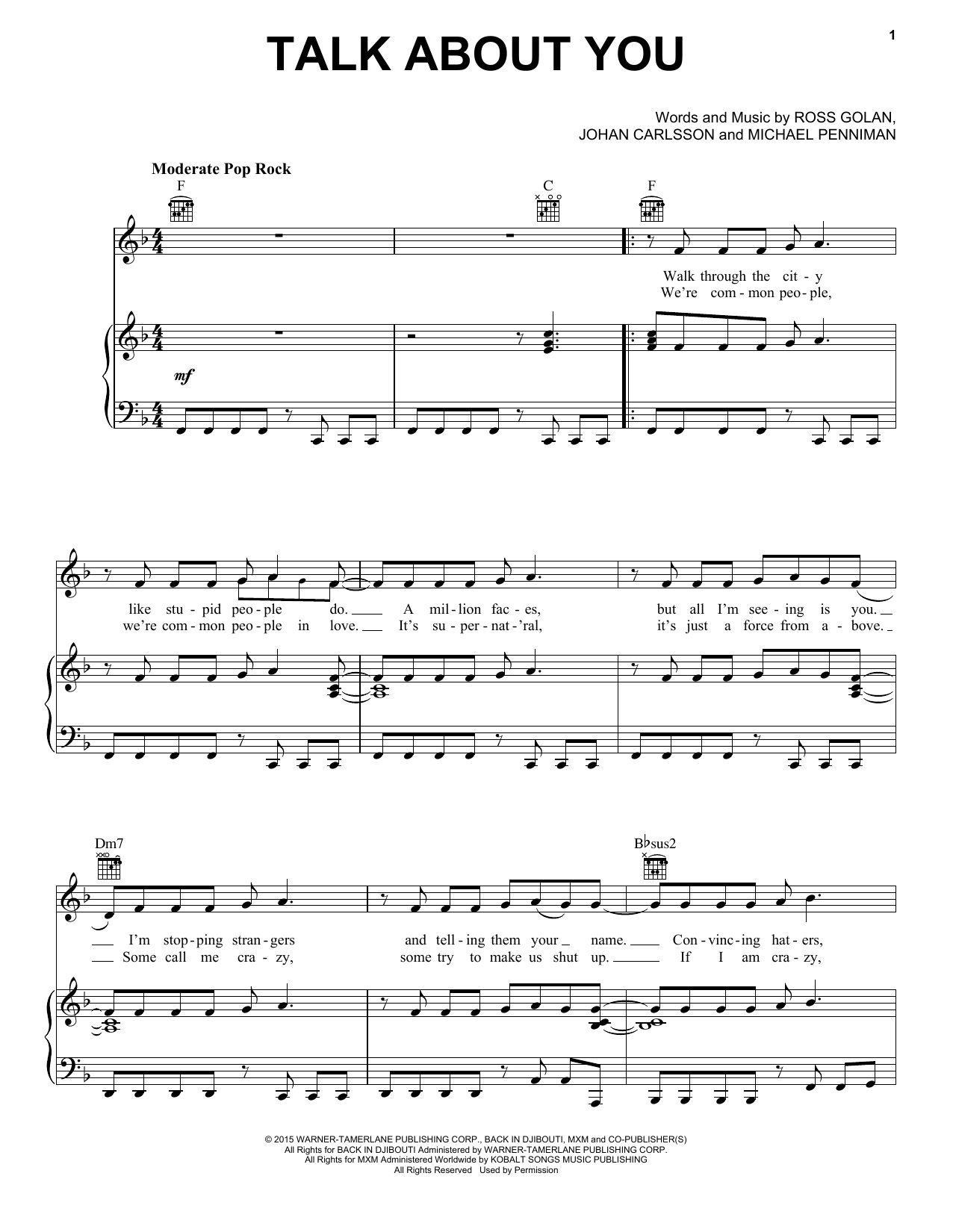 Mika Talk About You sheet music notes and chords arranged for Piano, Vocal & Guitar Chords (Right-Hand Melody)