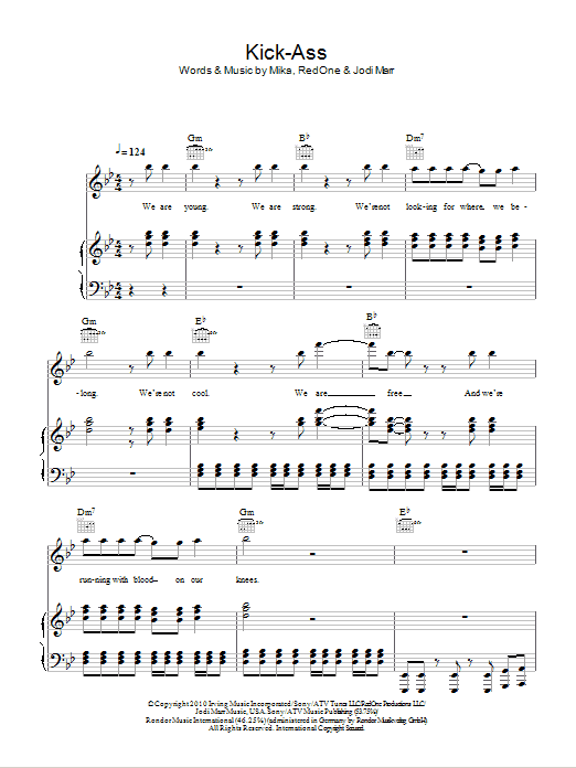 Mika Vs. RedOne Kick Ass sheet music notes and chords arranged for Piano, Vocal & Guitar Chords