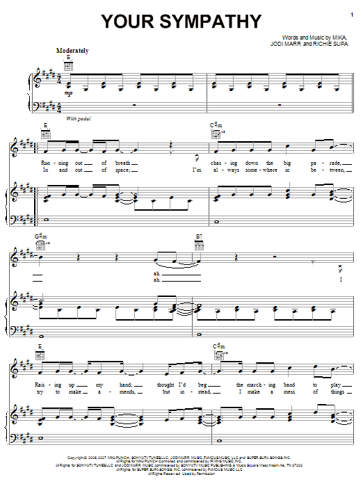 Mika Your Sympathy sheet music notes and chords arranged for Piano, Vocal & Guitar Chords (Right-Hand Melody)
