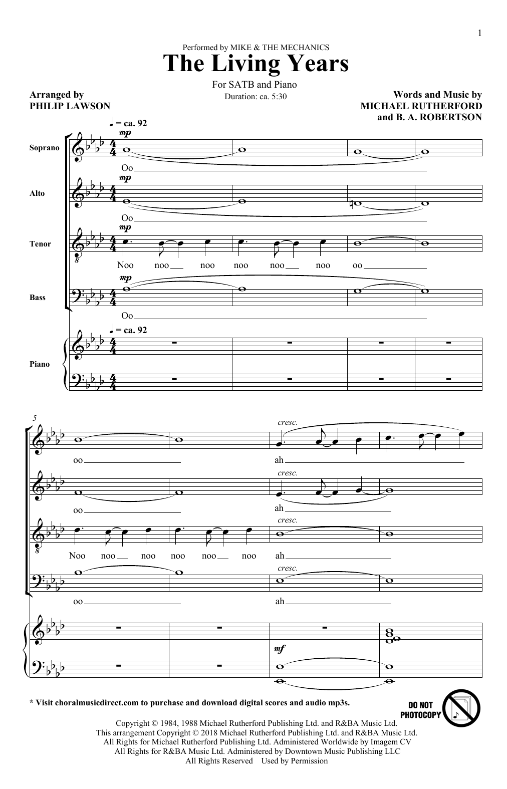 Mike and The Mechanics The Living Years (arr. Philip Lawson) sheet music notes and chords arranged for SATB Choir