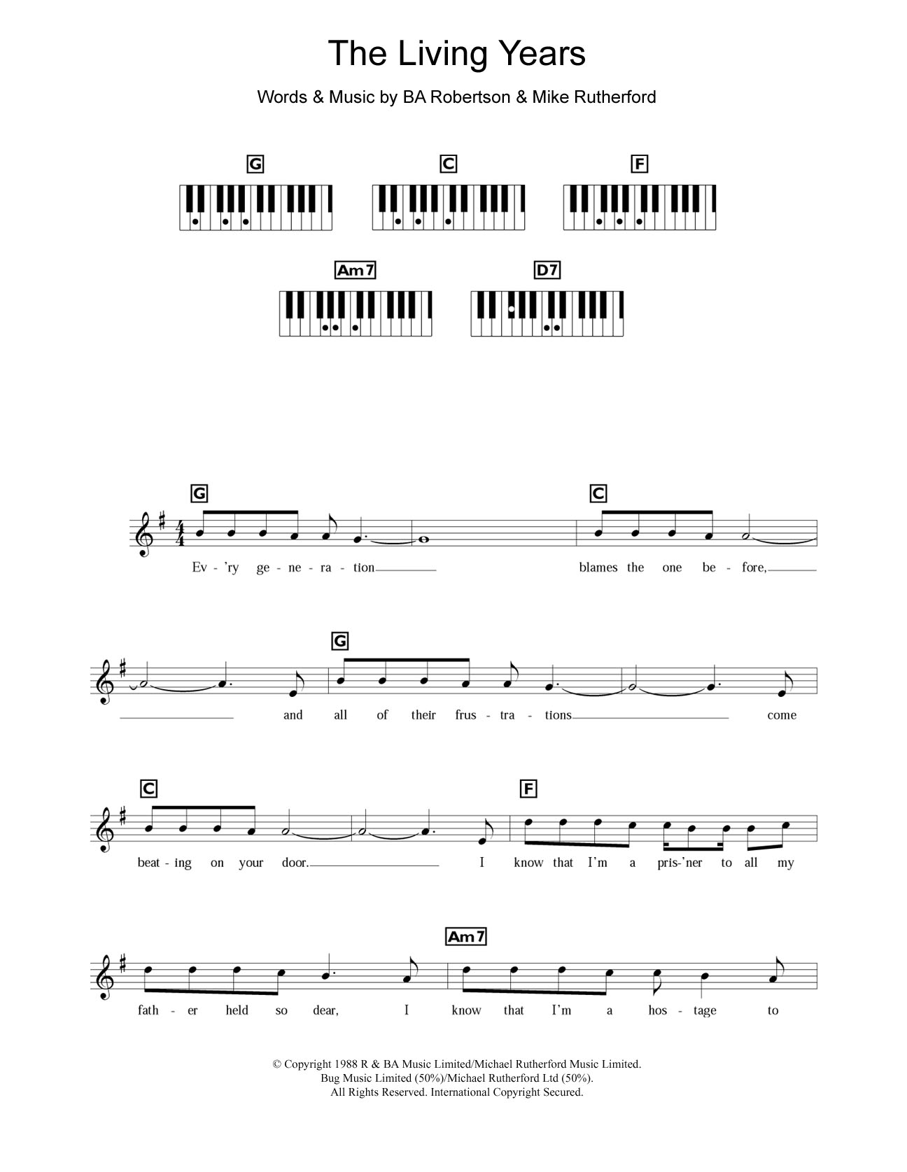 Mike and The Mechanics The Living Years sheet music notes and chords arranged for Guitar Chords/Lyrics
