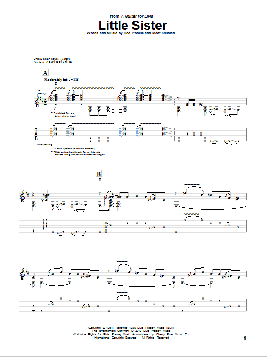 Mike Dowling Little Sister sheet music notes and chords arranged for Guitar Tab