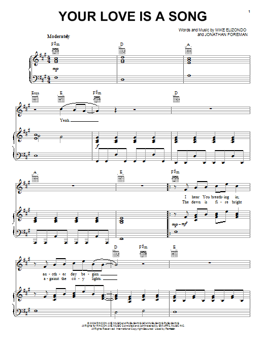 Mike Elizondo Your Love Is A Song sheet music notes and chords arranged for Piano, Vocal & Guitar Chords (Right-Hand Melody)