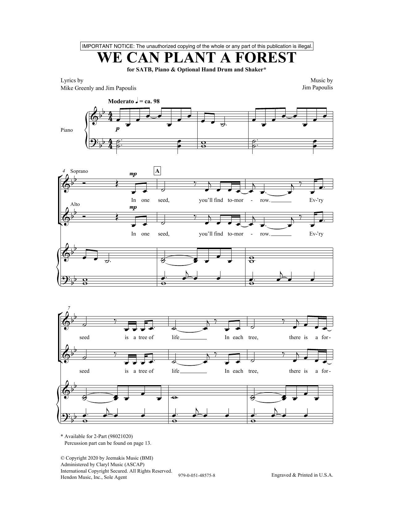 Mike Greenly and Jim Papoulis We Can Plant A Forest sheet music notes and chords arranged for SATB Choir