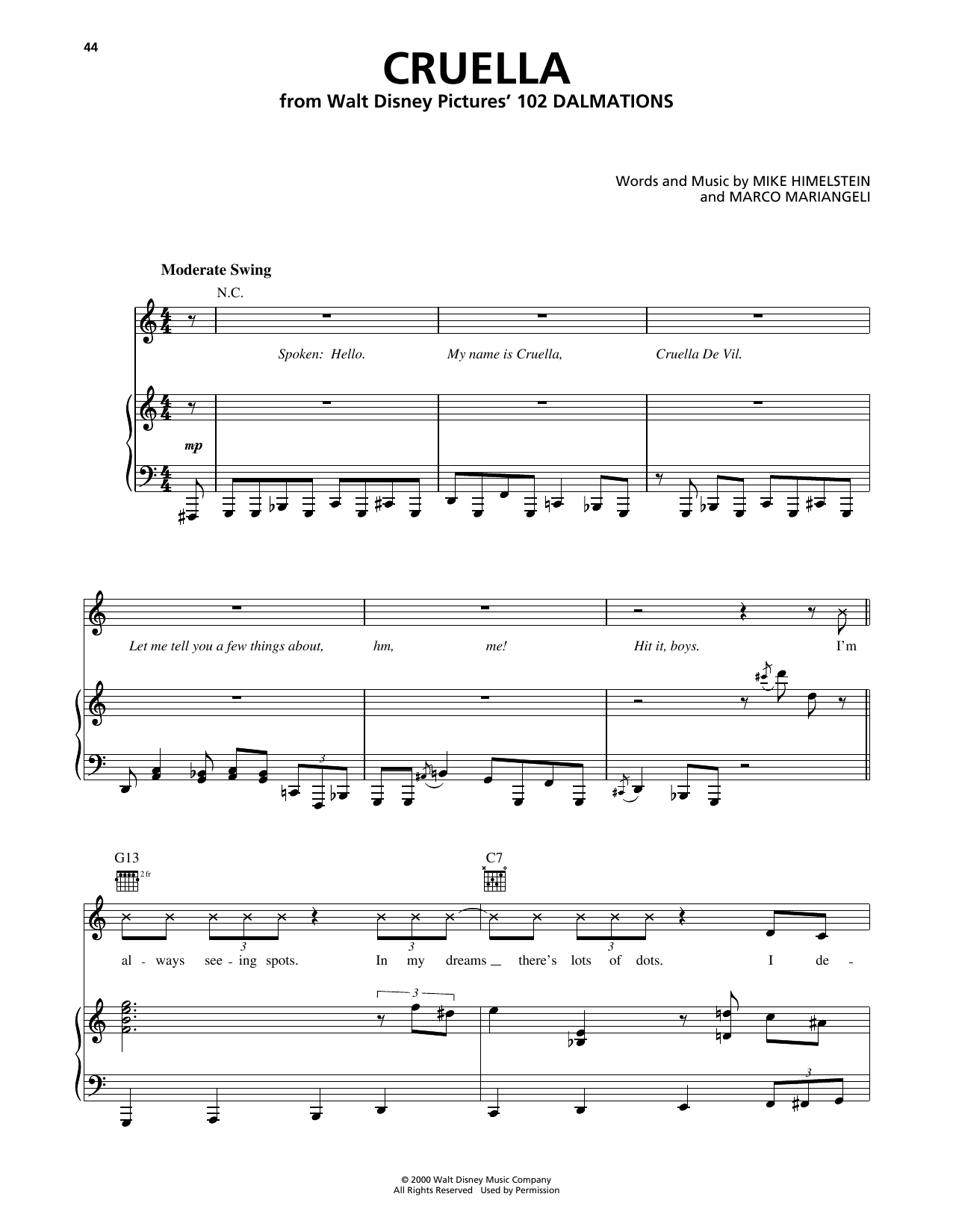 Mike Himelstein Cruella (from 101 Dalmatians) sheet music notes and chords arranged for Piano, Vocal & Guitar Chords (Right-Hand Melody)