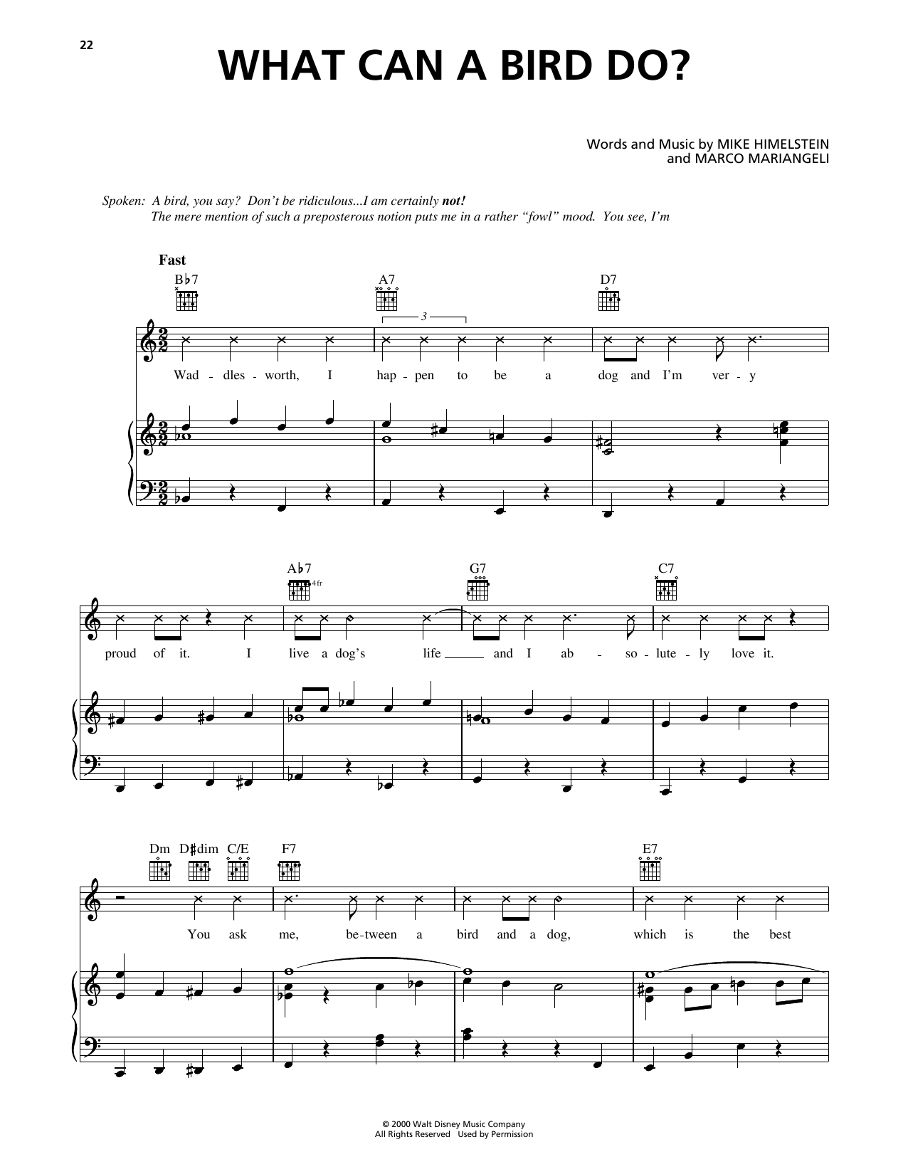 Mike Himelstein What Can A Bird Do? (from 102 Dalmatians) sheet music notes and chords arranged for Piano, Vocal & Guitar Chords (Right-Hand Melody)