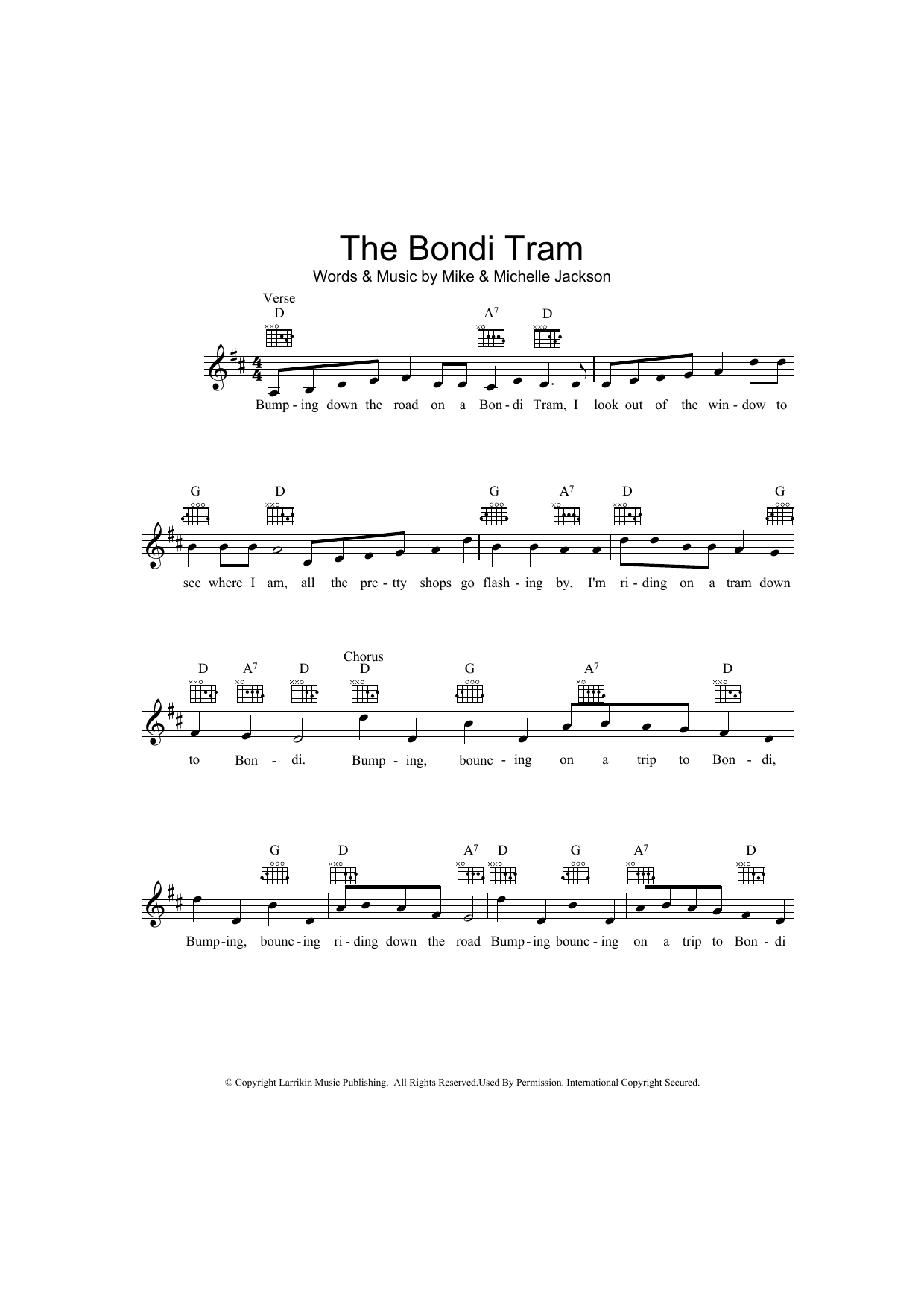 Mike Jackson The Bondi Tram sheet music notes and chords arranged for Lead Sheet / Fake Book