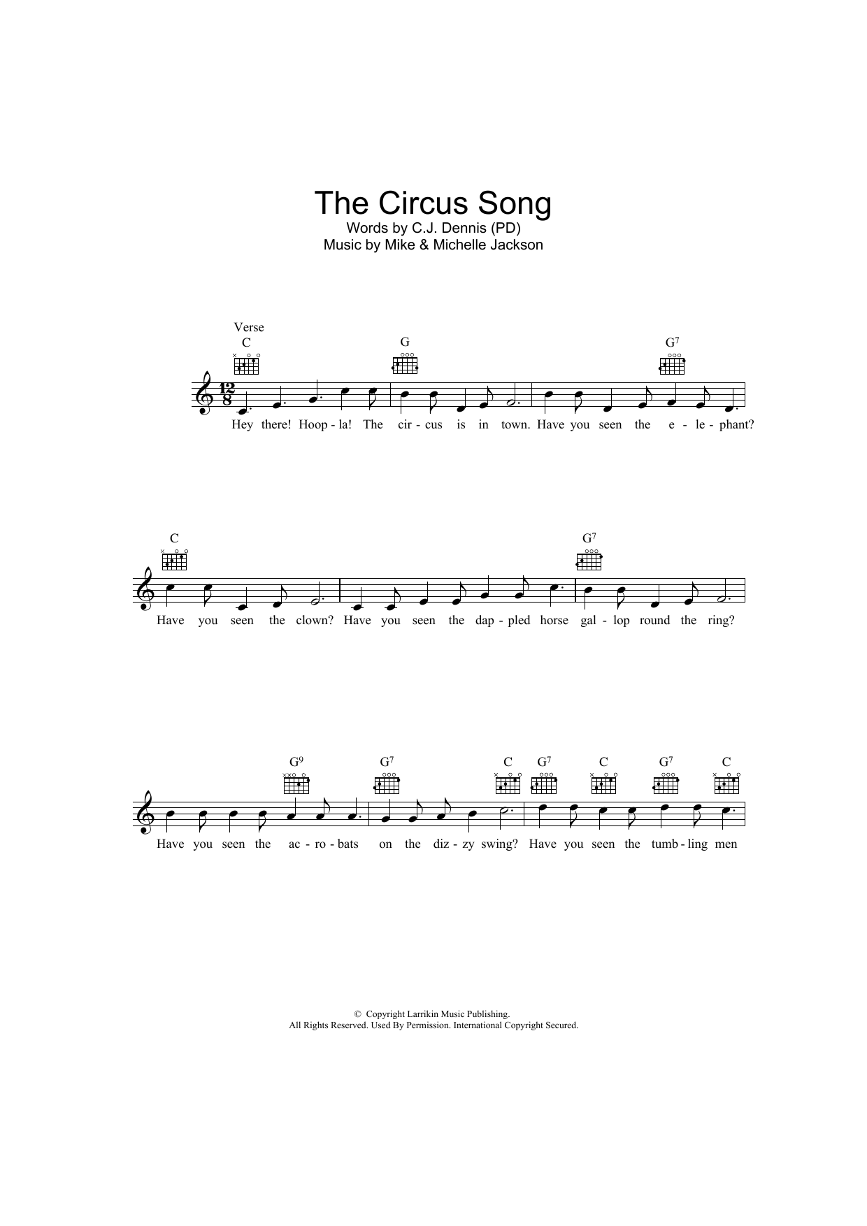 Mike Jackson The Circus Song sheet music notes and chords arranged for Lead Sheet / Fake Book