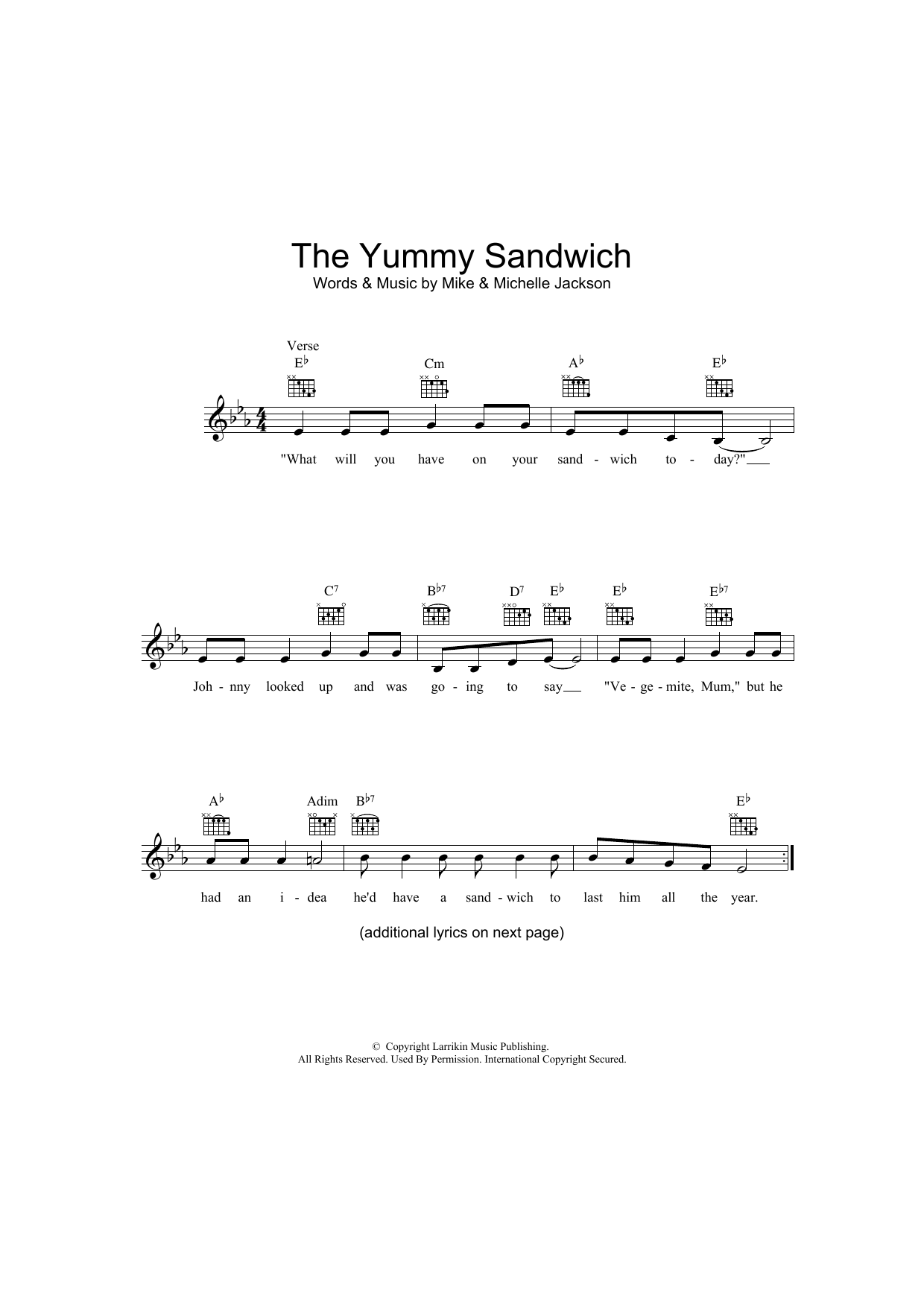 Mike Jackson The Yummy Sandwich sheet music notes and chords arranged for Lead Sheet / Fake Book