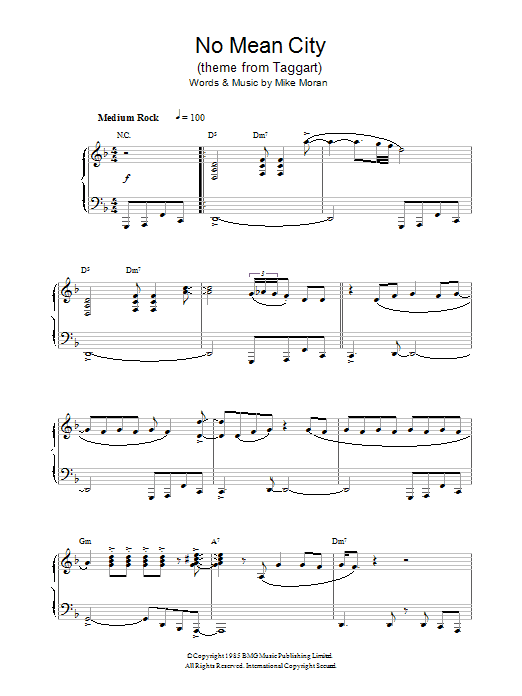 Mike Moran No Mean City (theme from Taggart) sheet music notes and chords arranged for Piano Solo