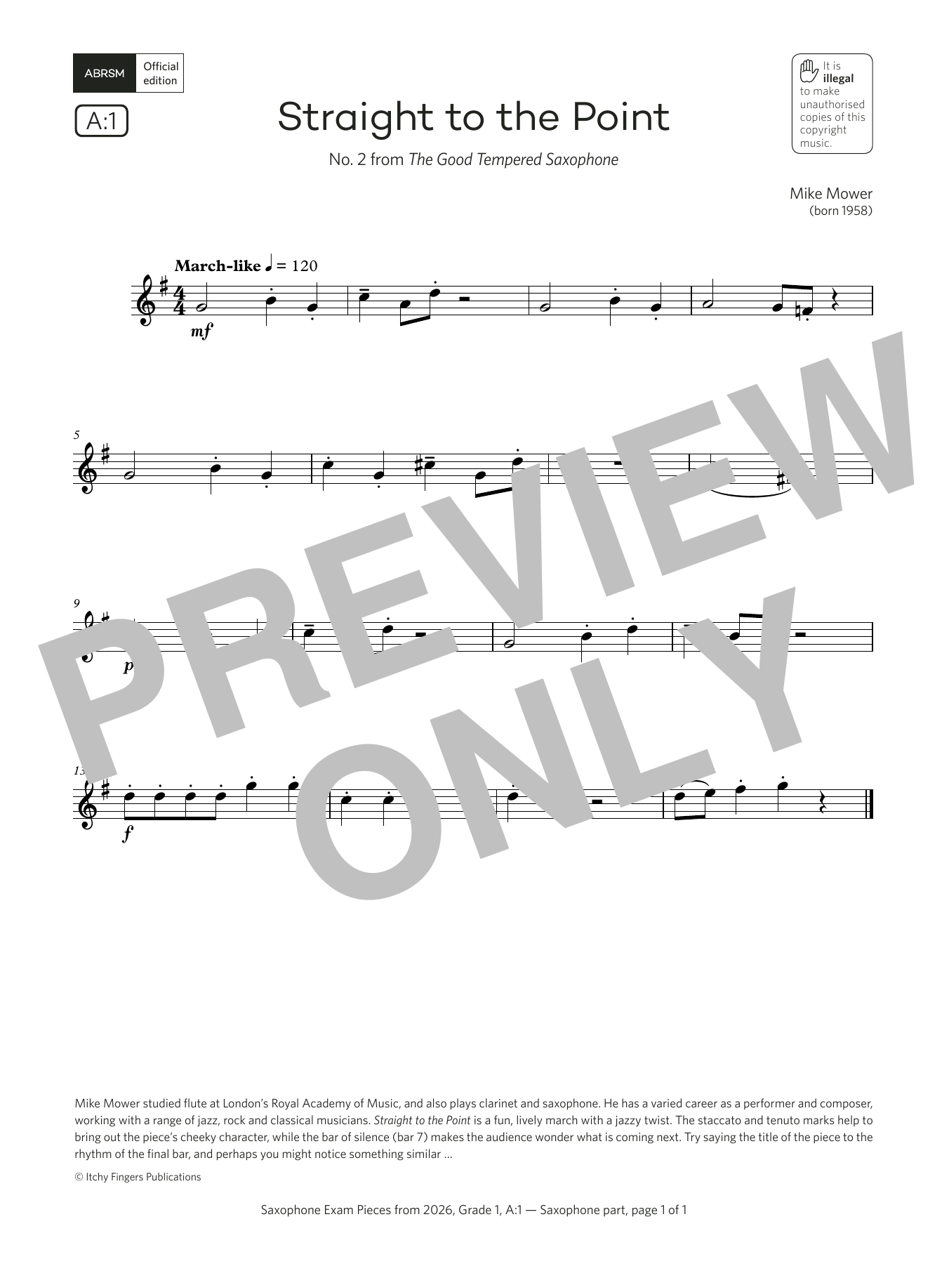 Mike Mower Straight to the Point (Grade 1, list A1, from the ABRSM Saxophone Syllabus from 2026) sheet music notes and chords arranged for Alto Sax Solo