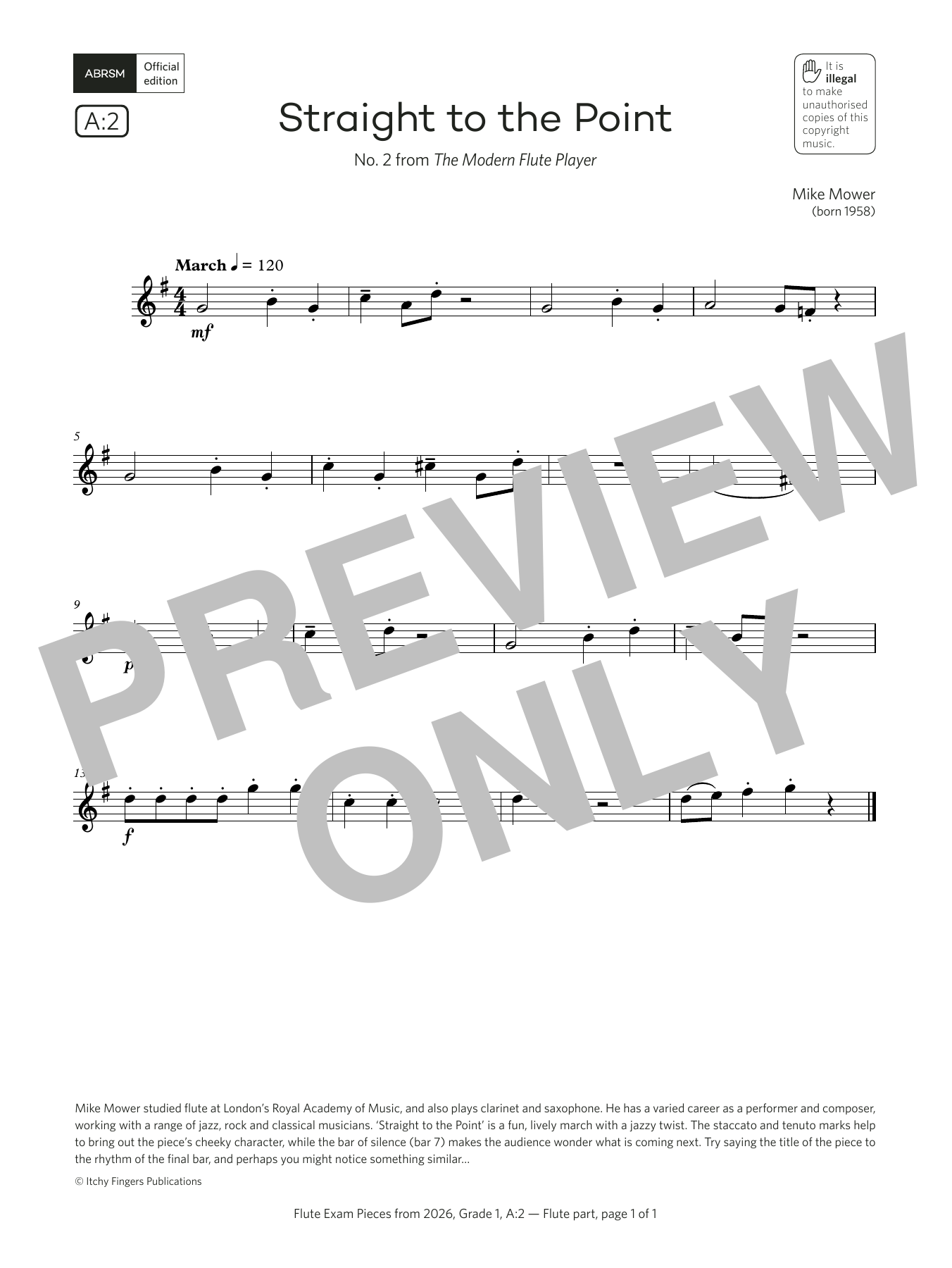 Mike Mower Straight to the Point (Grade 1, list A2, from the ABRSM Flute Syllabus from 2026) sheet music notes and chords arranged for Flute Solo