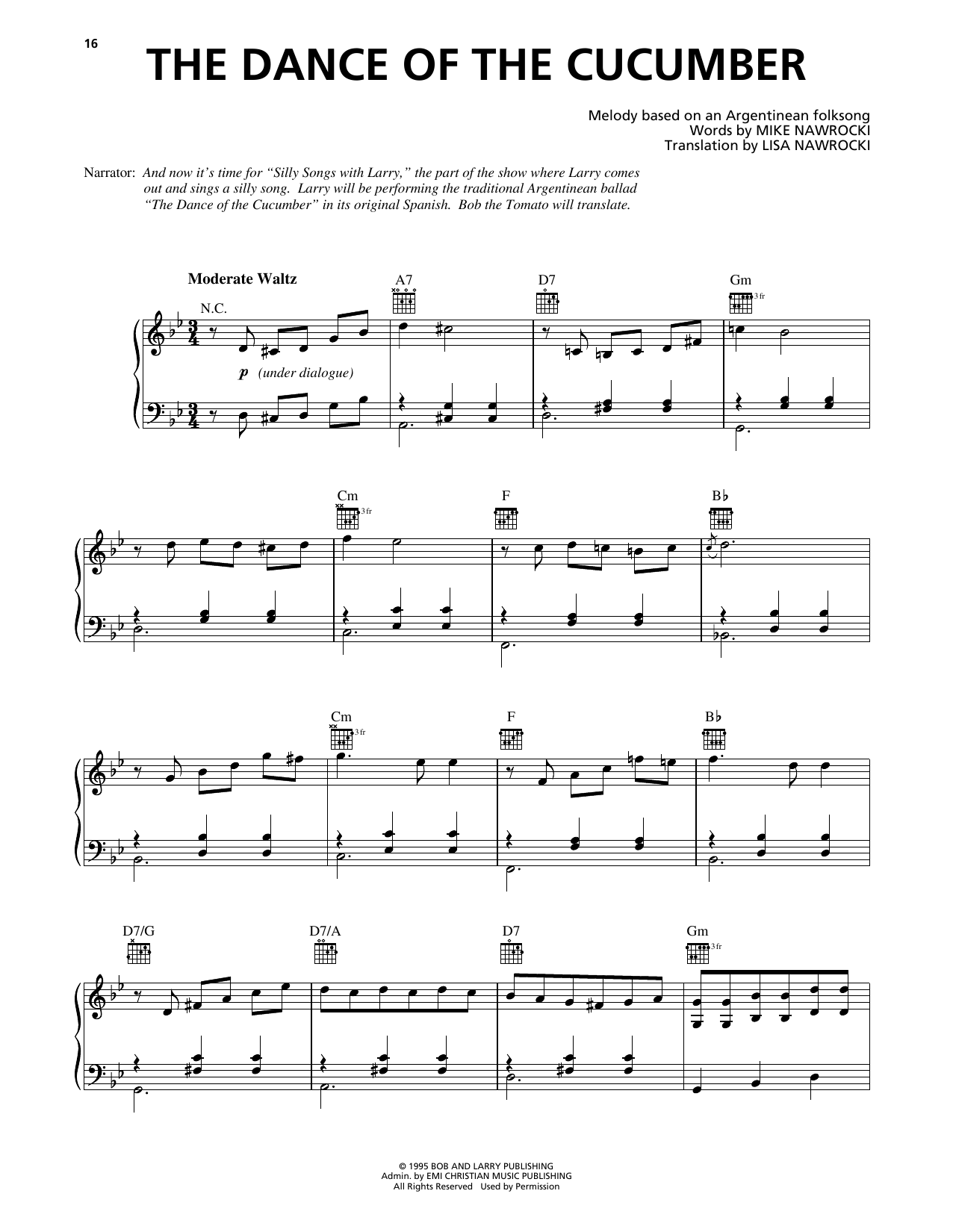 Mike Nawrocki The Dance Of The Cucumber (from VeggieTales) sheet music notes and chords arranged for Piano, Vocal & Guitar Chords (Right-Hand Melody)
