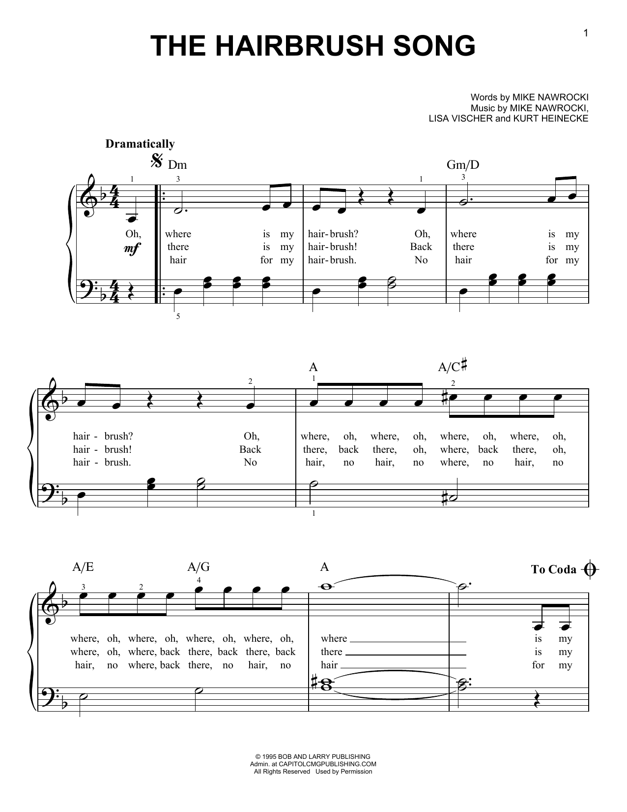 Mike Nawrocki The Hairbrush Song (from VeggieTales) sheet music notes and chords arranged for Piano, Vocal & Guitar Chords (Right-Hand Melody)