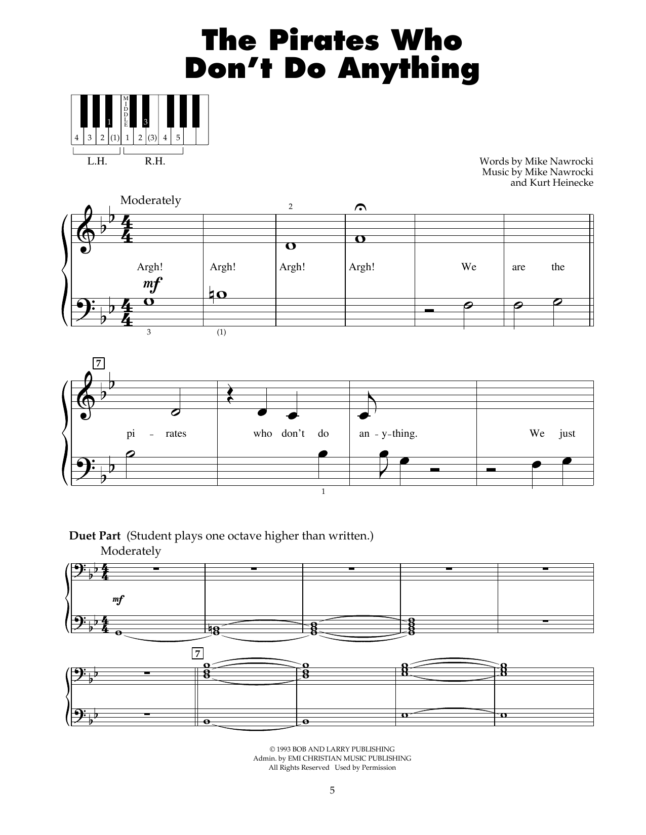 Mike Nawrocki The Pirates Who Don't Do Anything (from Jonah - A VeggieTales Movie) sheet music notes and chords arranged for 5-Finger Piano
