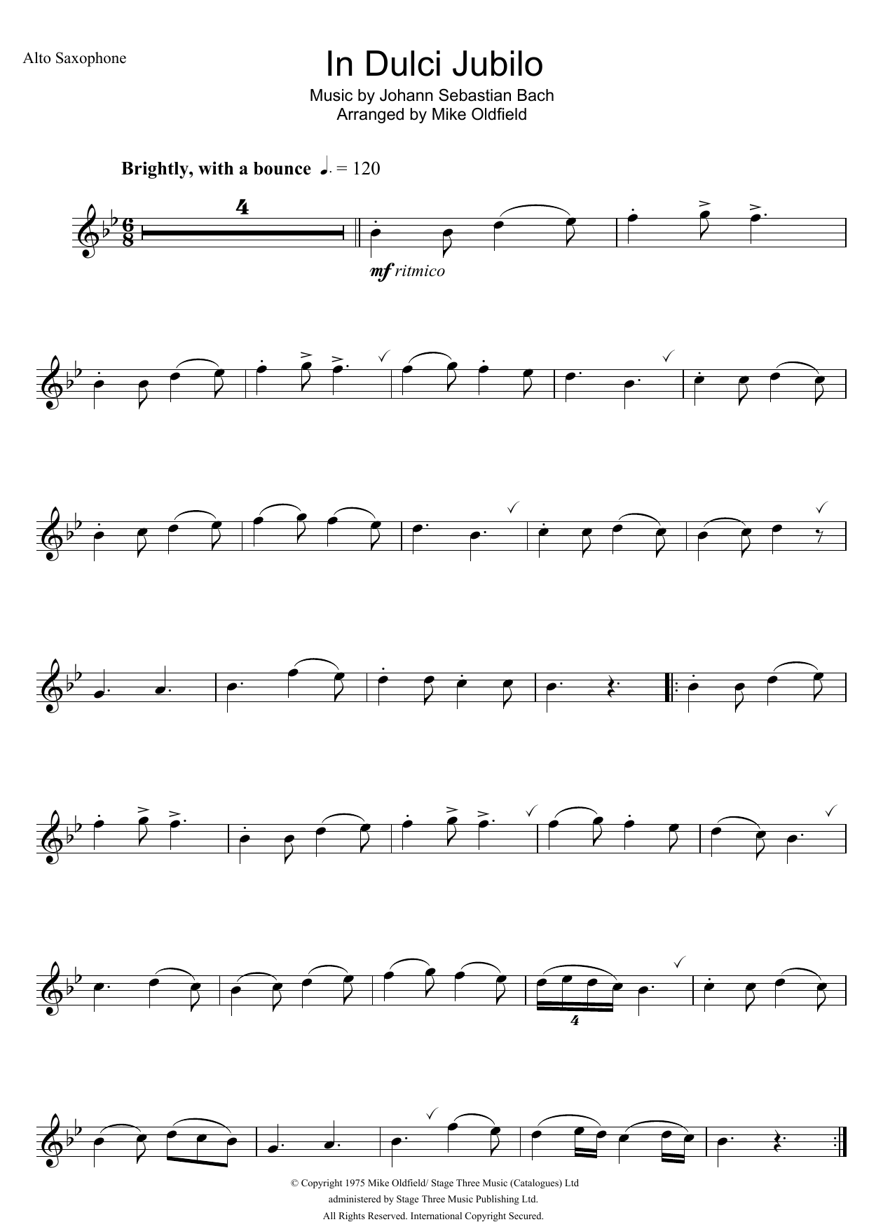 Mike Oldfield In Dulci Jubilo sheet music notes and chords arranged for Alto Sax Solo