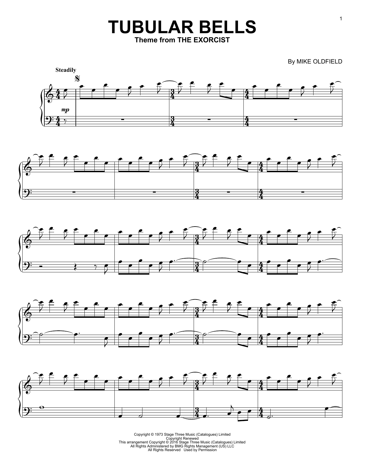 Mike Oldfield Tubular Bells sheet music notes and chords arranged for Solo Guitar