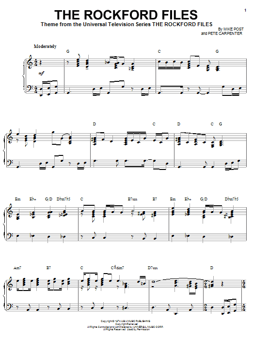 Mike Post The Rockford Files sheet music notes and chords arranged for Lead Sheet / Fake Book
