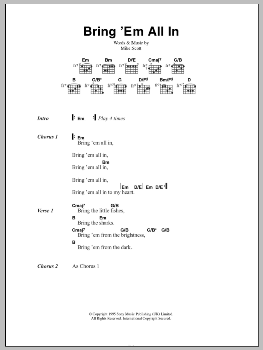 Mike Scott Bring 'Em All In sheet music notes and chords arranged for Guitar Chords/Lyrics