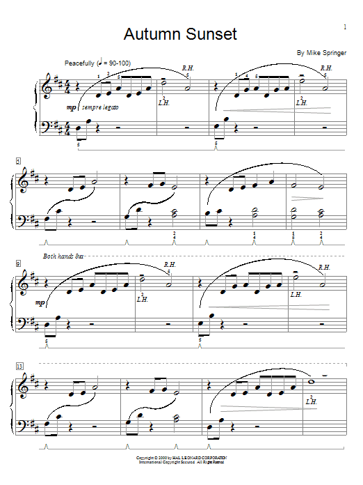 Mike Springer Autumn Sunset sheet music notes and chords arranged for Educational Piano