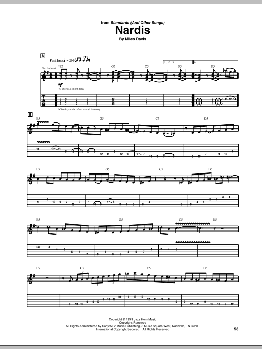 Mike Stern Nardis sheet music notes and chords arranged for Guitar Tab