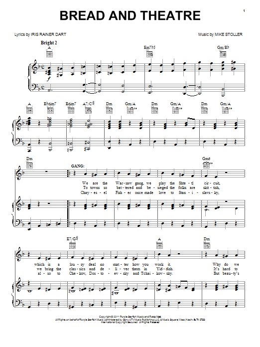 Mike Stoller Bread And Theatre sheet music notes and chords arranged for Piano, Vocal & Guitar Chords (Right-Hand Melody)
