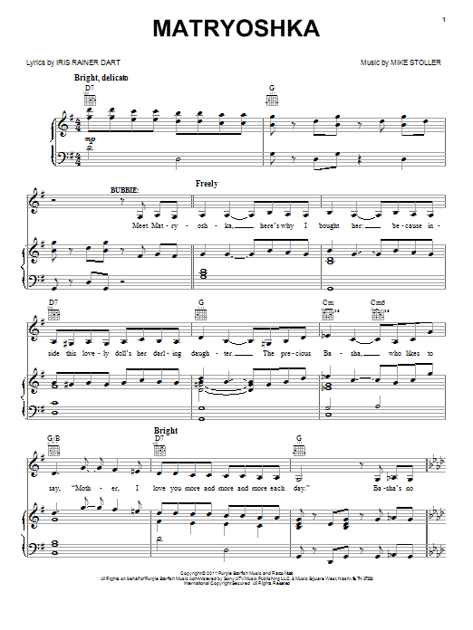 Mike Stoller Matryoshka sheet music notes and chords arranged for Piano, Vocal & Guitar Chords (Right-Hand Melody)