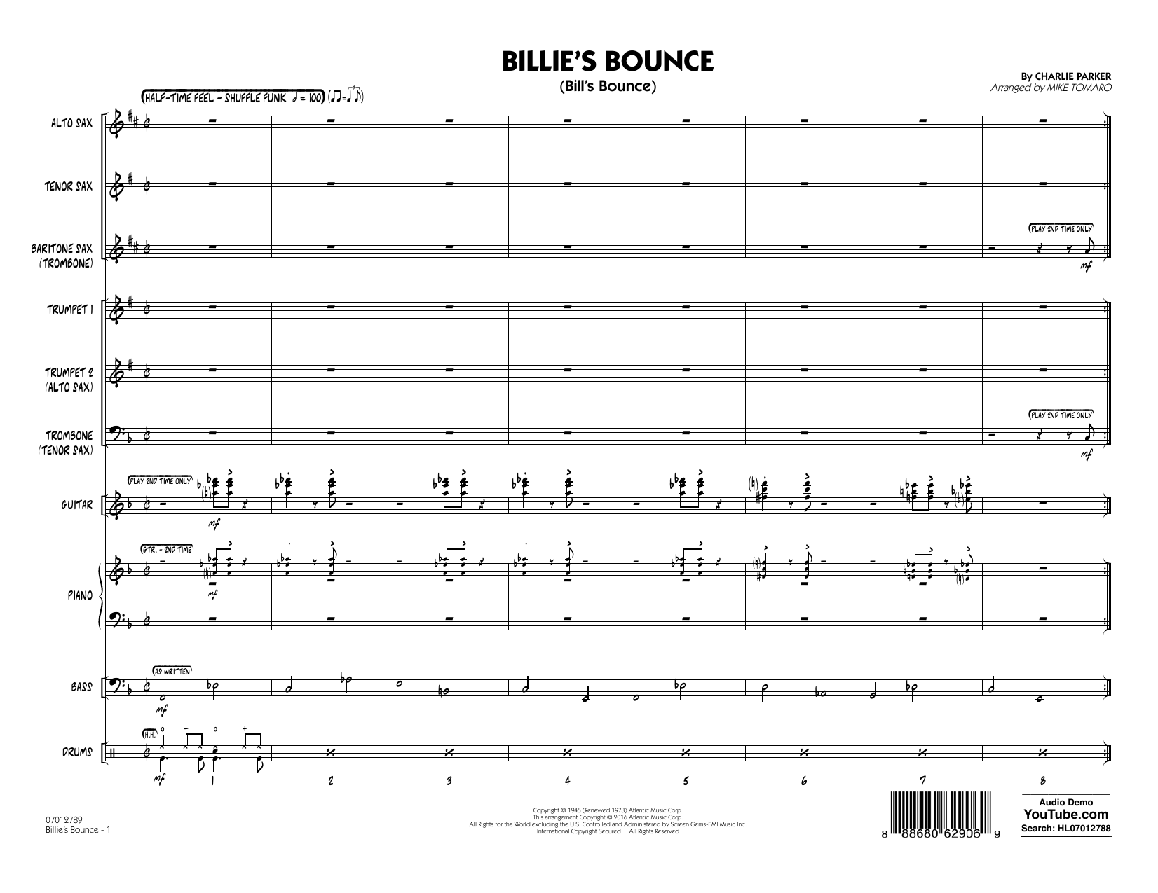 Mike Tomaro Billie's Bounce - Full Score sheet music notes and chords arranged for Jazz Ensemble