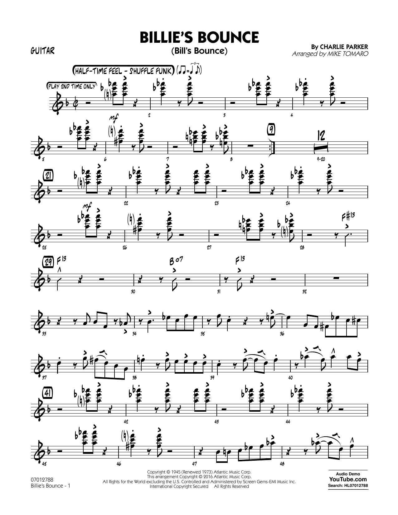 Mike Tomaro Billie's Bounce - Guitar sheet music notes and chords arranged for Jazz Ensemble