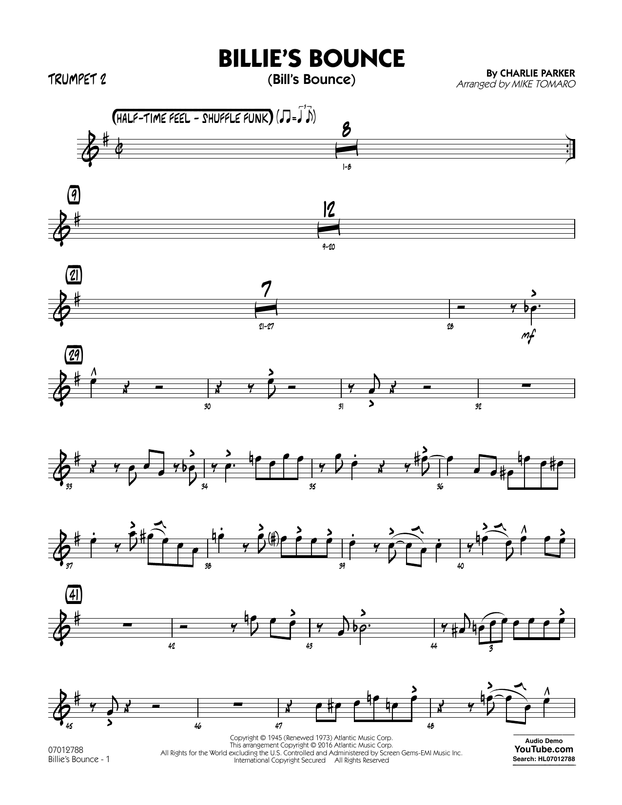 Mike Tomaro Billie's Bounce - Trumpet 2 sheet music notes and chords arranged for Jazz Ensemble