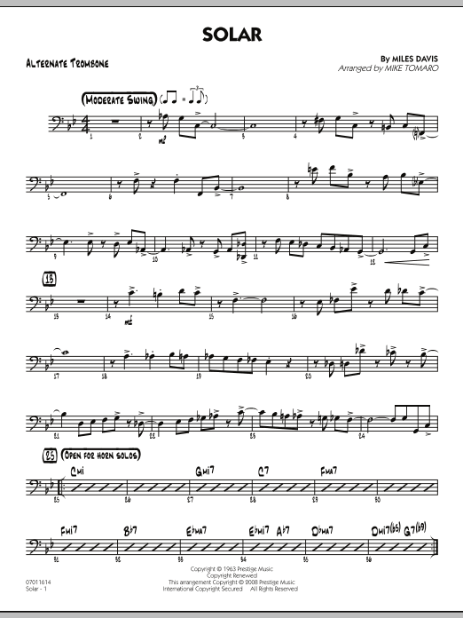 Mike Tomaro Solar - Alternate Trombone sheet music notes and chords arranged for Jazz Ensemble