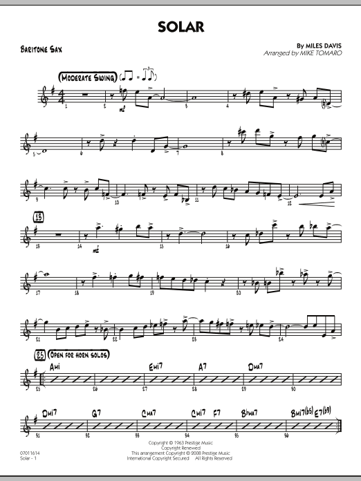 Mike Tomaro Solar - Baritone Sax sheet music notes and chords arranged for Jazz Ensemble
